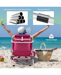 1 Piece Foldable Backpack Beach Chair with Cup Holder and Storage Pockets for Outdoor