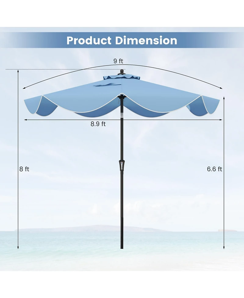 9 Ft Patio Umbrella with Crank Handle and Push Button Tilt-Navy