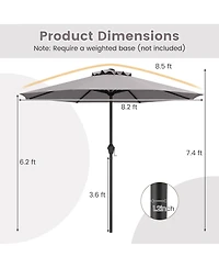 Outdoor Heavy Duty Market Umbrella with Crank Handle and 8 Sturdy Ribs-Gray