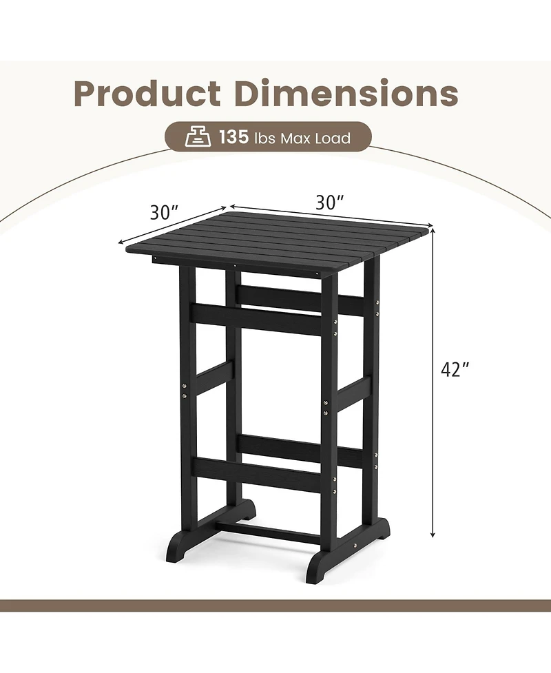 30 Inch Square Bar Table Dining Table with Slatted Tabletop for Poolside