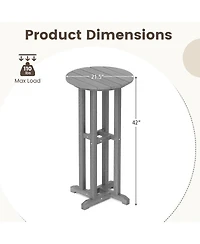 21.5 Inch Round Bar Table Patio Hdpe Bar Height Dining Table with Slatted Tabletop
