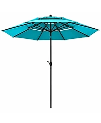 10' 3 Tier Patio Umbrella Aluminum Sunshade Shelter Double Vented without Base-Turquoise
