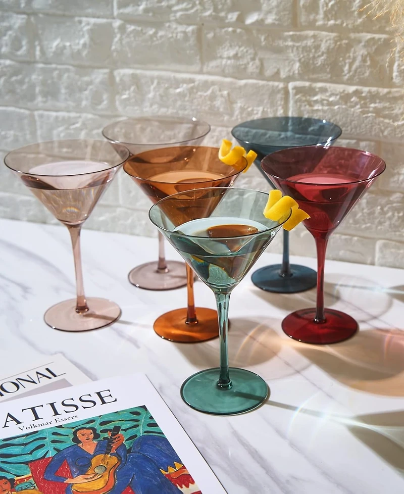 The Wine Savant Classic Art Deco Pastel Muted Martini Glasses, Set of 6