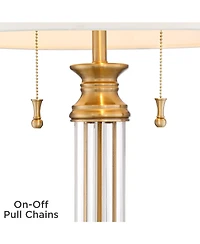 Vienna Full Spectrum Rolland Traditional Table Lamps 30" Tall Set of 2 Antique Brass Crystal Off White Drum Shade for Bedroom Living Room Nightst