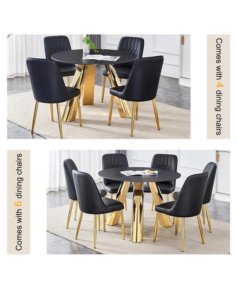 Streamdale 42" Gold & Granite Round Table - Seats 4-6