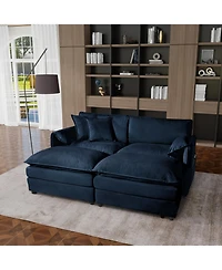 Streamdale Deep Seat Cloud Sofa with Ottomans & Pillows, Modular Couch, Blue