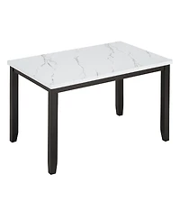 Streamdale Faux Marble 5-Piece Dining Set Table with 4 Thicken Cushion Chairs Home Furniture, White/Light Gray+Black