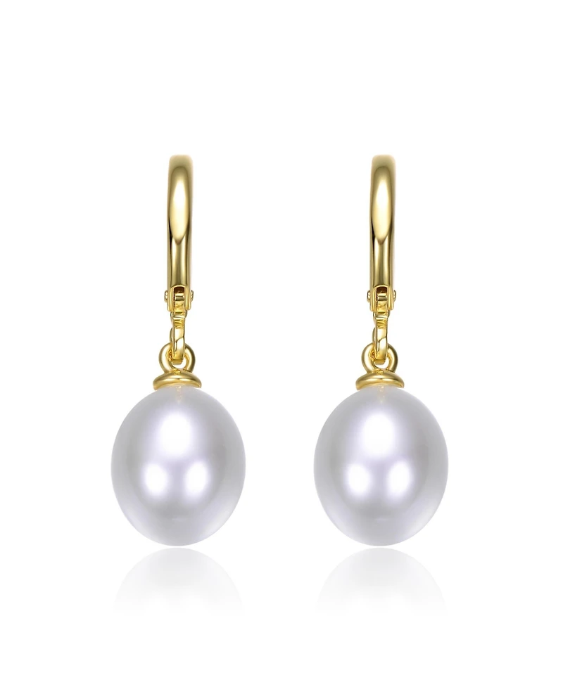 14k Gold Plated Simulated Pearl Drop Earrings