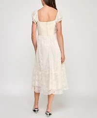 Row A Juniors' Sweetheart-Neck Flutter-Sleeve Lace Dress