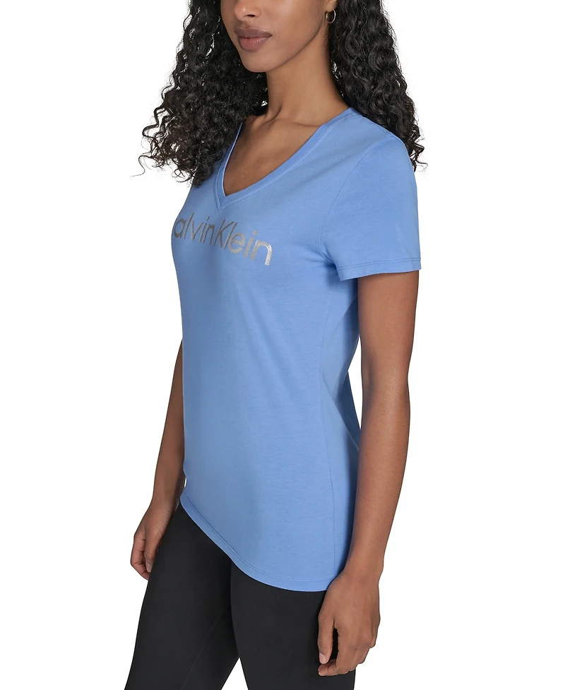 Calvin Klein Performance Women's Glitter Logo V-Neck T-Shirt