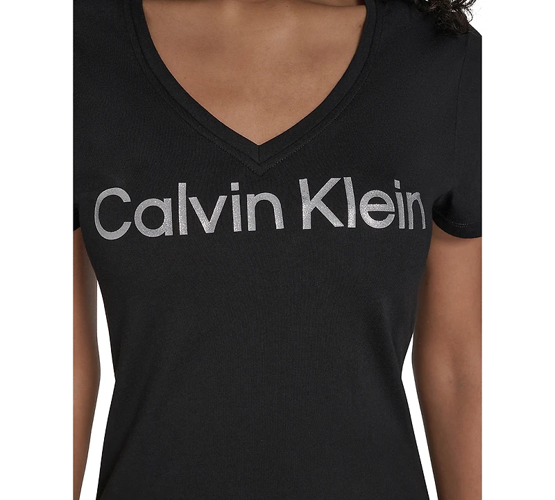 Calvin Klein Performance Women's Glitter Logo V-Neck T-Shirt