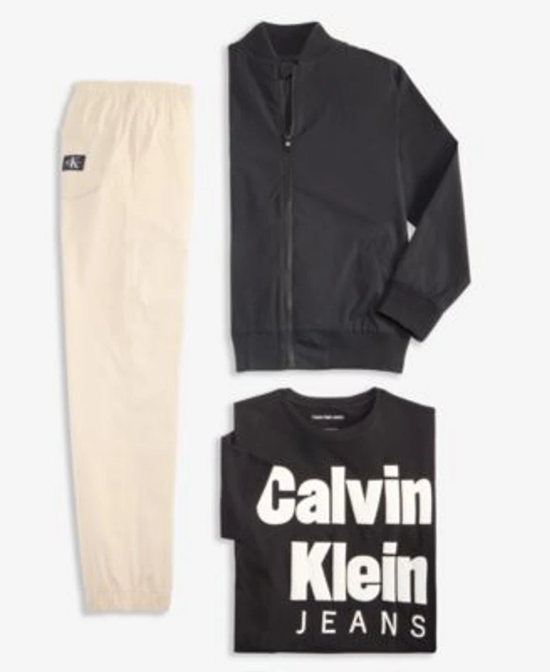 Calvin Klein Big Boys Ckj Light Bomber Jacket Logo T Shirt Ckj Tech Jogger Pants