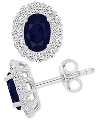 Cubic Zirconia Green Stone Oval Halo Stud Earrings Sterling Silver