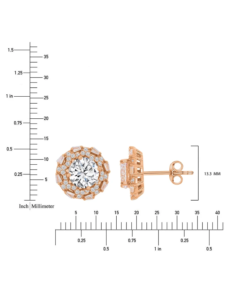 Cubic Zirconia Halo Stud Earrings 14k Yellow Gold over Sterling Silver