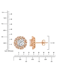 Cubic Zirconia Halo Stud Earrings 14k Yellow Gold over Sterling Silver