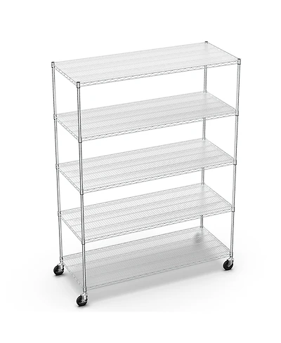 5 Tier 7500lbs Heavy Duty Adjustable Storage Rack Metal Shelf Wire Shelving Unit with Wheels & Shelf Liners - 82" H x 60" L x 24" D