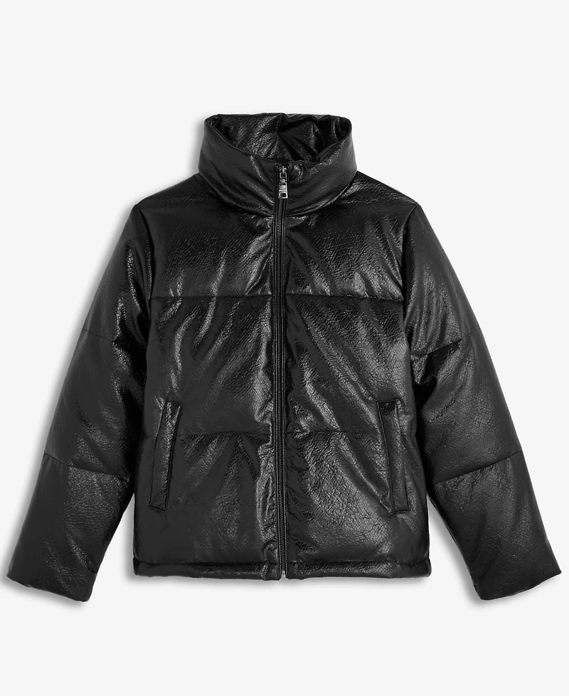 Steve Madden Women's Textured Faux-Leather Puffer Coat