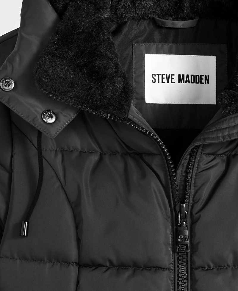 Steve Madden Women's Faux-Fur-Trim Hooded Utility-Pocket Puffer Coat