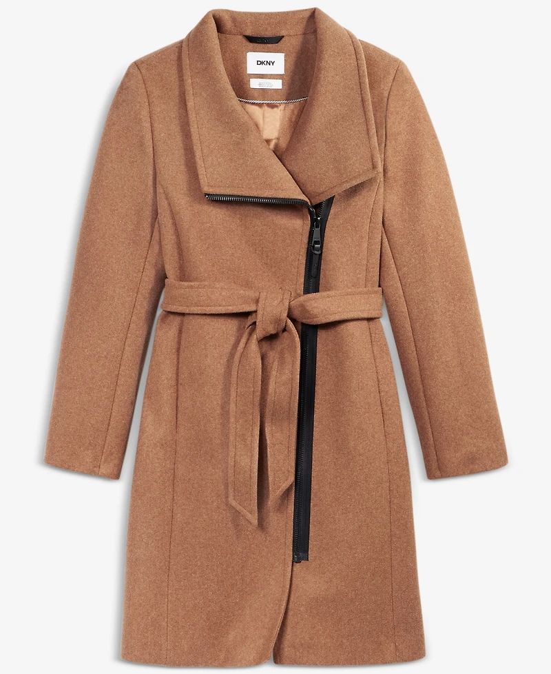 Dkny Women's Asymmetric Front-Zip Belted Coat, Exclusively at Macy's