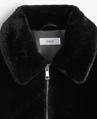 CeCe Petite Zip-Front Faux-Fur Bomber Jacket