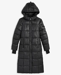Steve Madden Women's Shiny Hooded Maxi Puffer Coat