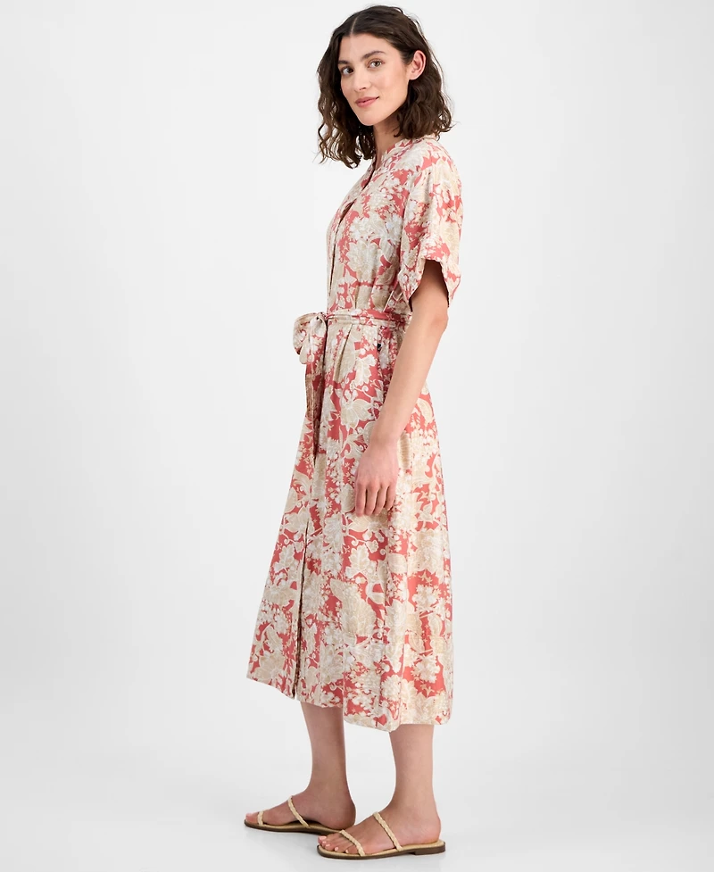 Nautica Jeans Women's Short-Sleeve Belted Midi Dress
