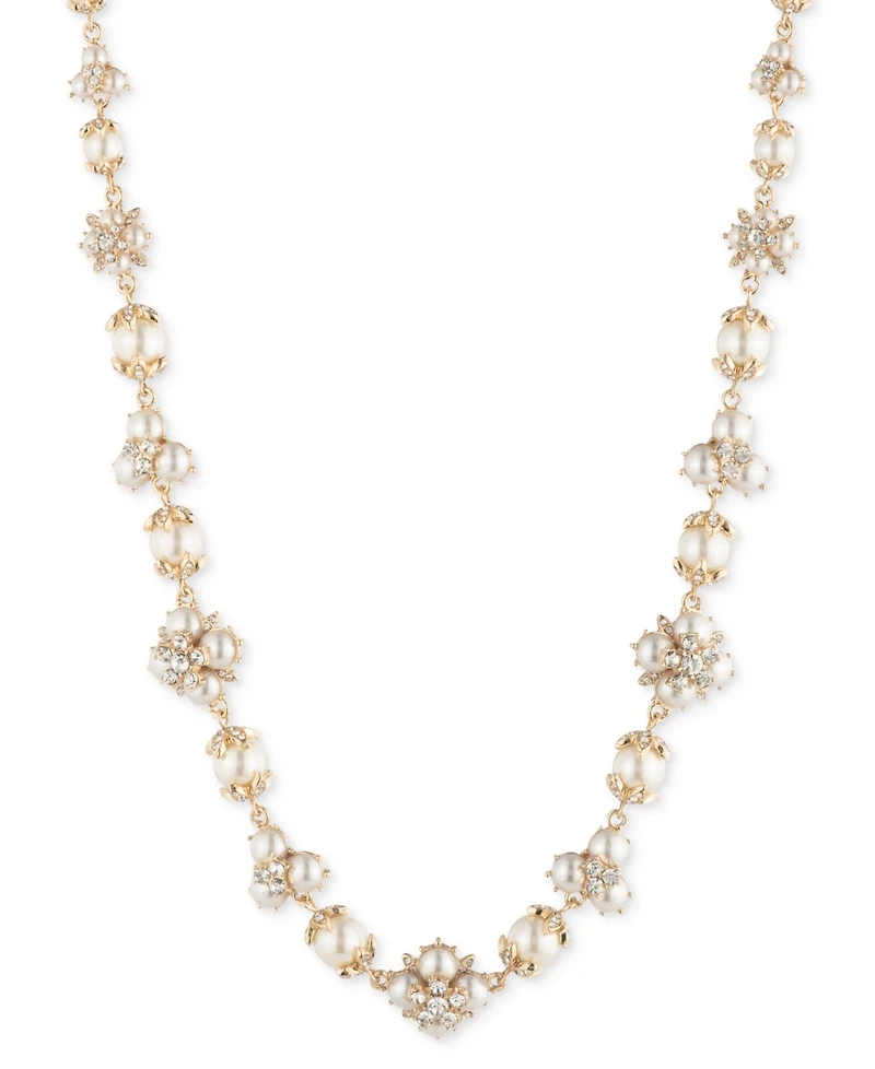 Marchesa Gold-Tone Crystal & Imitation Pearl Collar Necklace, 16" + 3" extender