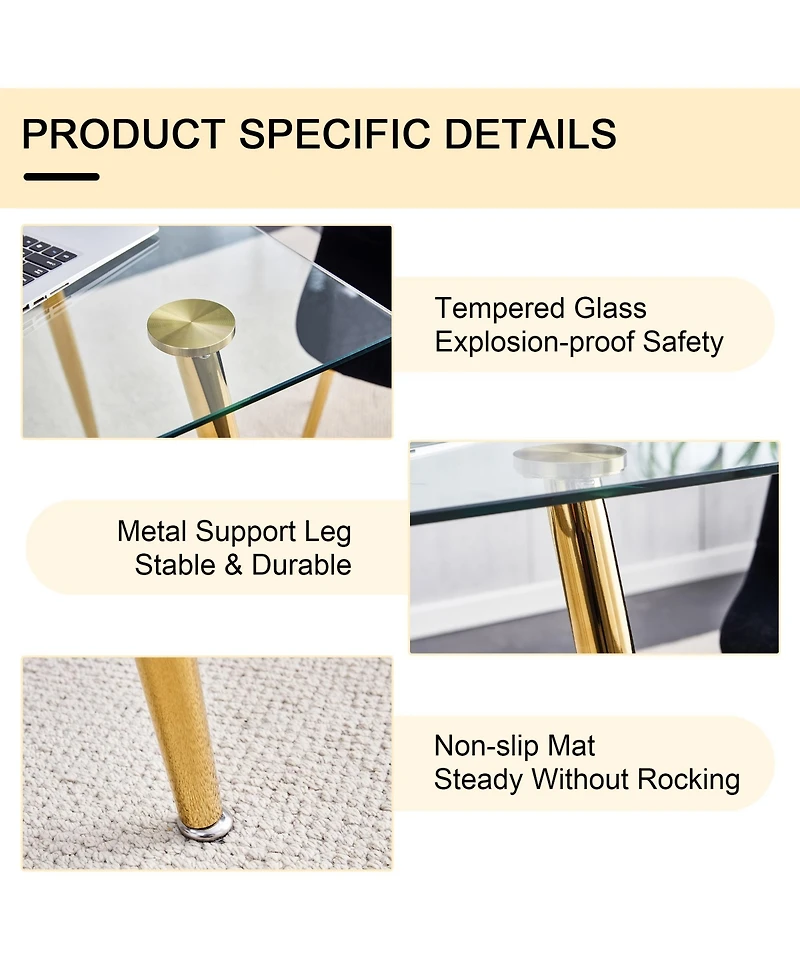 Modern Glass Dining Table, Golden Legs, 51" Kitchen/Living Room