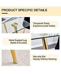 Modern Glass Dining Table, Golden Legs, 51" Kitchen/Living Room