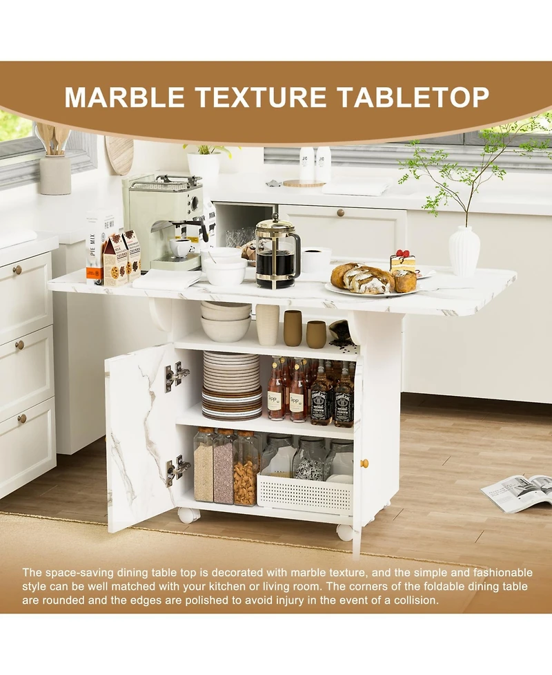 Streamdale Folding Dining Table with Storage and Cabinet, Multipurpose Space Saver