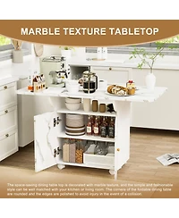 Streamdale Folding Dining Table with Storage and Cabinet, Multipurpose Space Saver