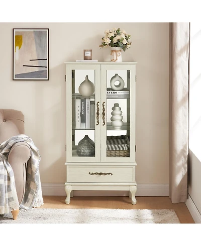 Streamdale Lighted Glass Curio Cabinet with Bulbs
