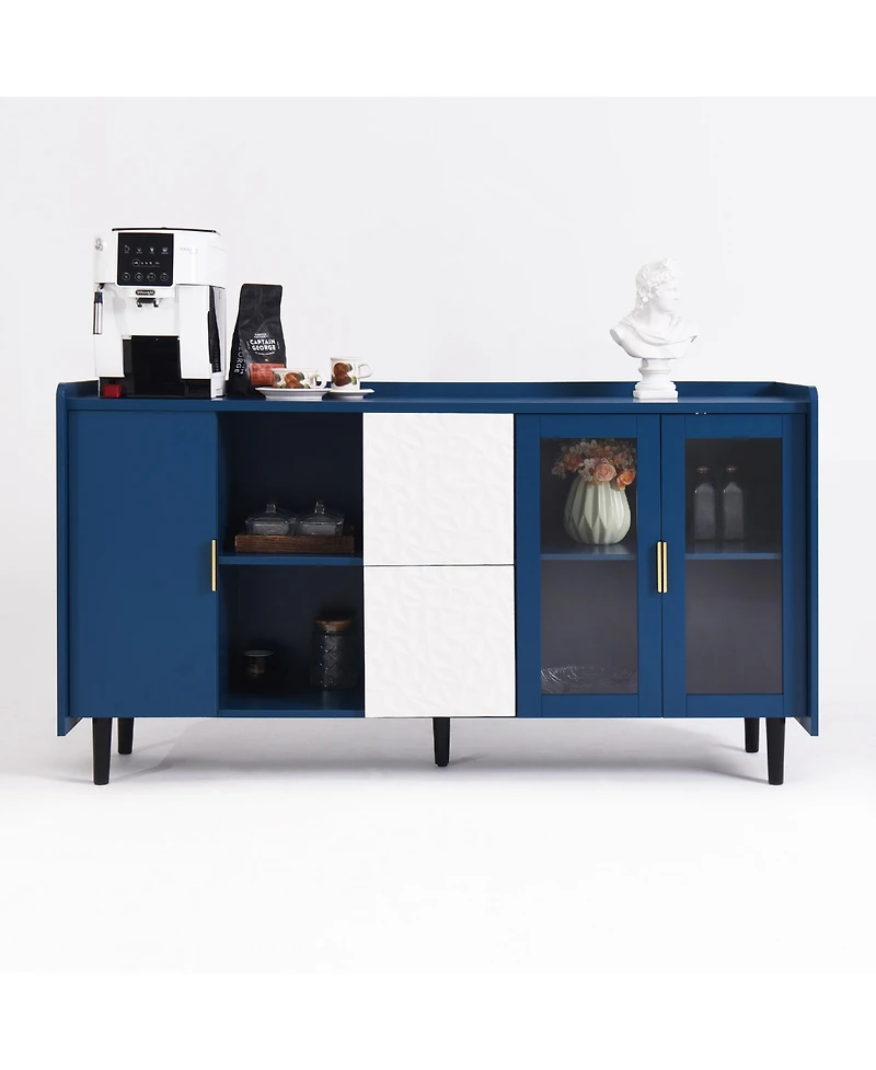 Streamdale Modern Blue Kitchen Pantry with Bar and Storage