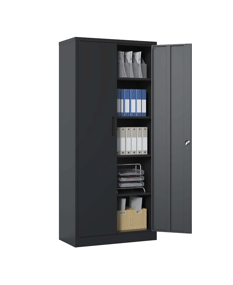 Streamdale 72" Black Metal Garage Storage Cabinet with 4 Shelves and Doors