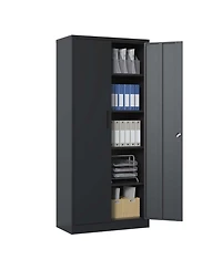 Streamdale 72" Black Metal Garage Storage Cabinet with 4 Shelves and Doors