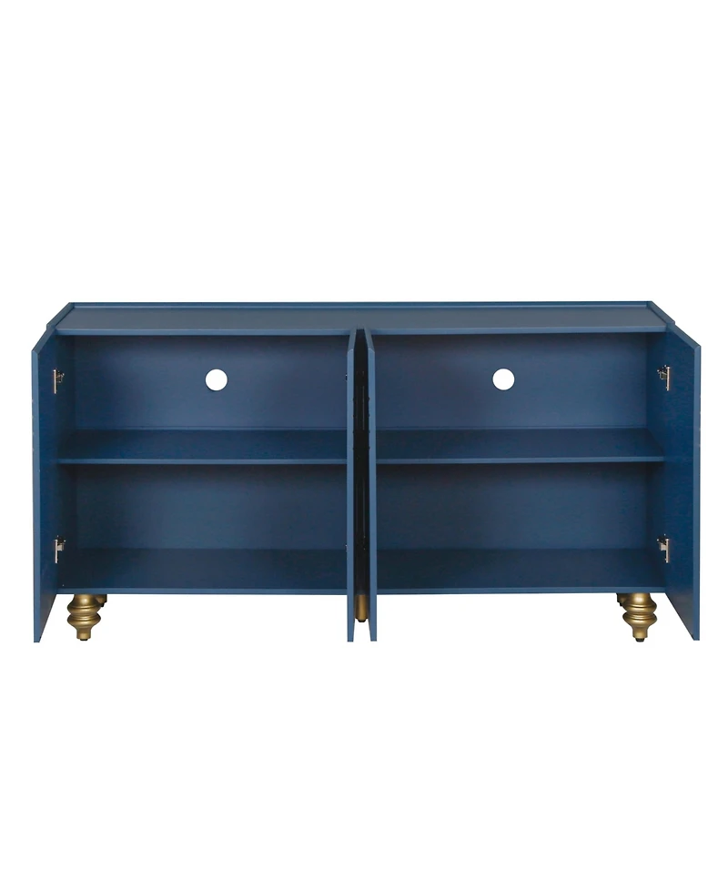 Streamdale Navy Blue Fluted Sideboard Buffet with 4 Doors