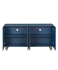 Streamdale Navy Blue Fluted Sideboard Buffet with 4 Doors