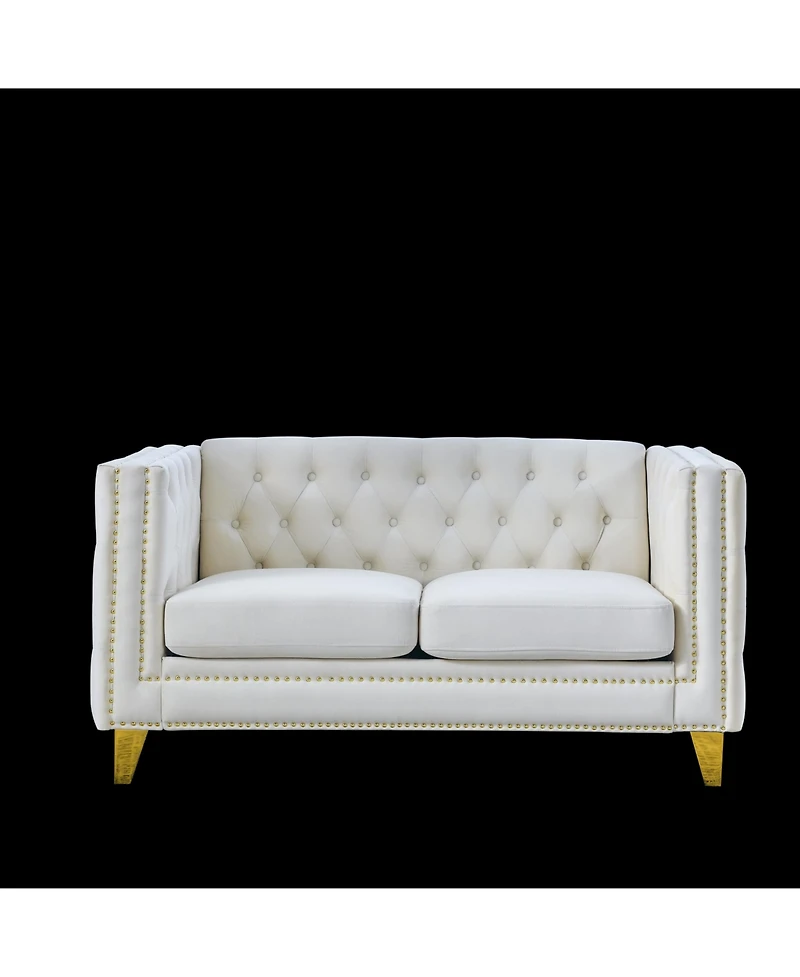 Streamdale Furniture Beige Velvet Sofa with Tufted Square Arm