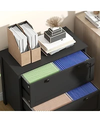 2 Drawer File Cabinet with Lock, Lateral Filing Cabinet with Keys and Adjustable Hanging Bar for Letter, A4 and Legal Size, File Cabinet for Home Offi