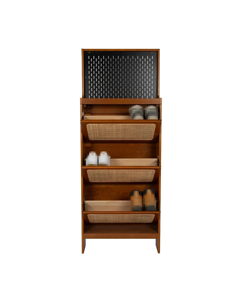 Streamdale Furniture Slim Rattan Shoe Cabinet with Flip-up Storage & Handy Top