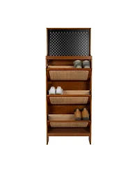 Streamdale Furniture Slim Rattan Shoe Cabinet with Flip-up Storage & Handy Top