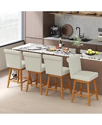 27 Inch Counter Height Bar Chairs with Rubber Wood Legs Set of 2-Beige