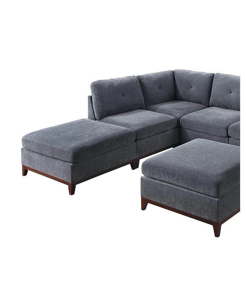 Streamdale 7 Piece Ash Grey Chenille Fabric Modular Sectional with Ottomans