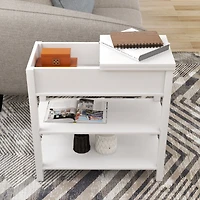 Streamdale Furniture Narrow Sided Table With Drawers And Bottom Partition In Flip Over Design - White