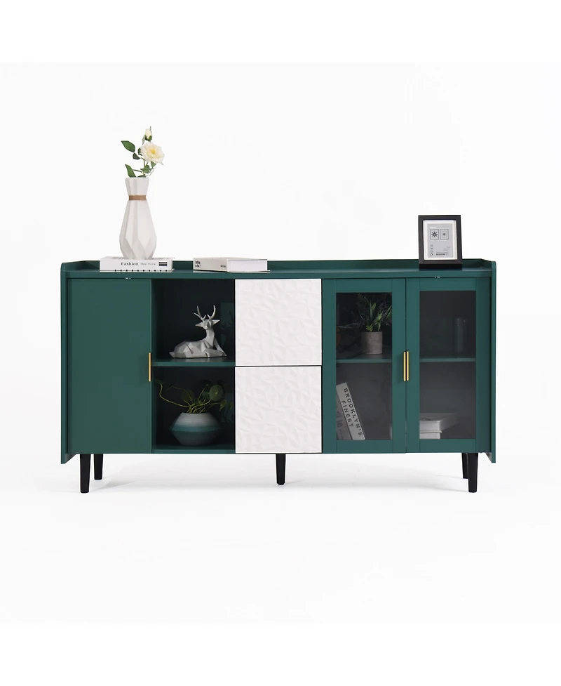 Streamdale Green Kitchen Storage Cabinet with Drawers, Shelves, Glass Doors