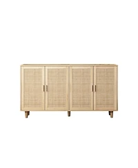 62.20" Elegant and Functional 4-Door Rattan Decorative Storage Cabinet, for Bedroom, Living Room, Office, Easy Assembly(Same Sku:W757133282)