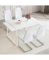 Streamdale Cream-Style Dining Table Set for 4 with Silver Metal Legs, 55"x31.4