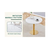 Streamdale Elegant White Marble Table (31.5") & 4 Pu Chairs with Gold Accents