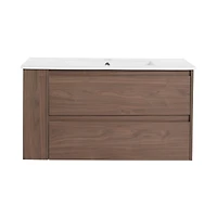 36" Wall Mounting Bathroom Vanity With Ceramic Sink, Soft Close Drawer