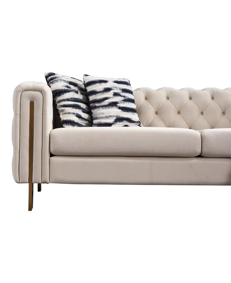 Streamdale Chesterfield Modern Tufted Velvet Living Room Sofa, 84.25"W Couch,Cream